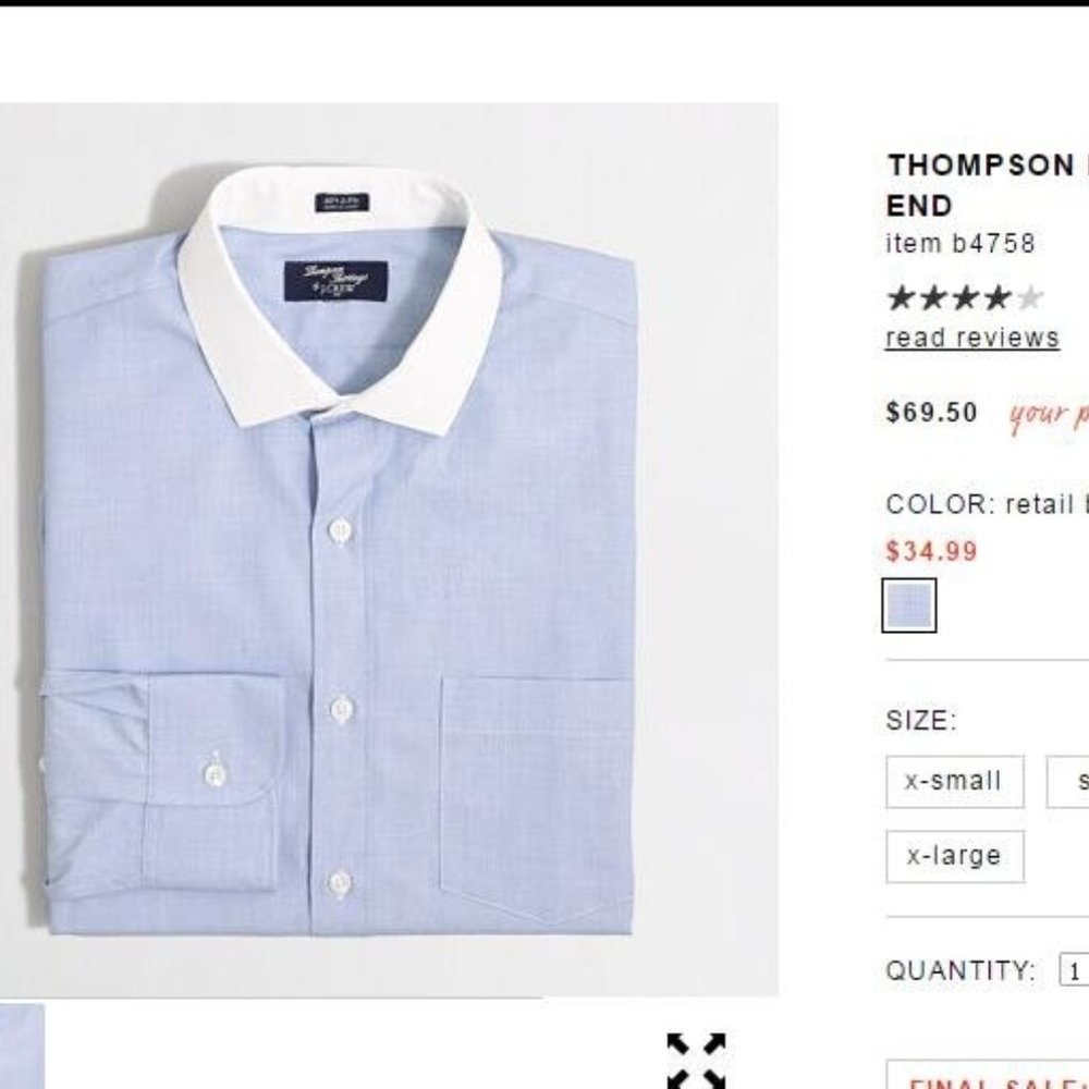 J. Crew Mens Factory Thompson Dress Shirt - XL